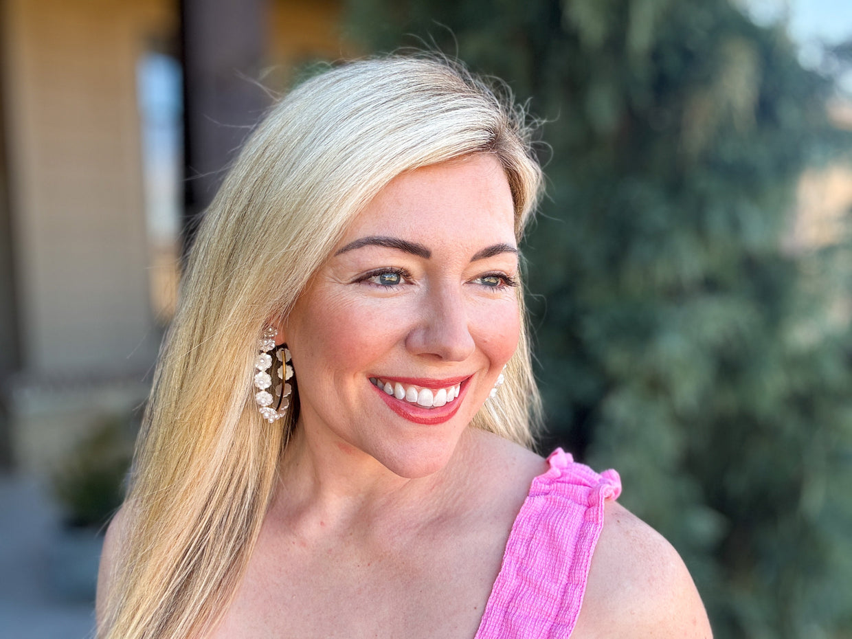 Amelia Pearl Flower Large Hoop