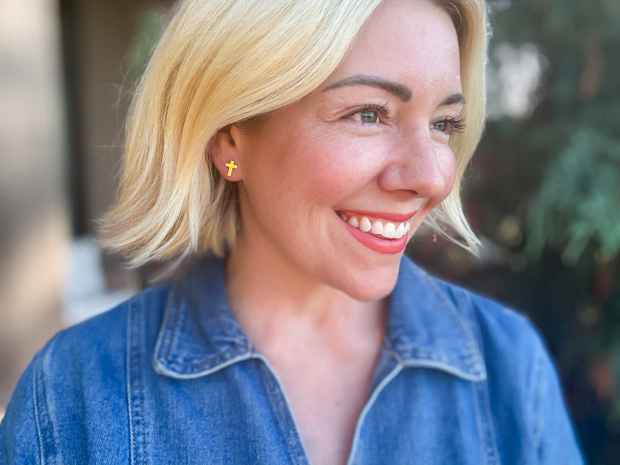 Beatrice Gold Cross Stud Earrings