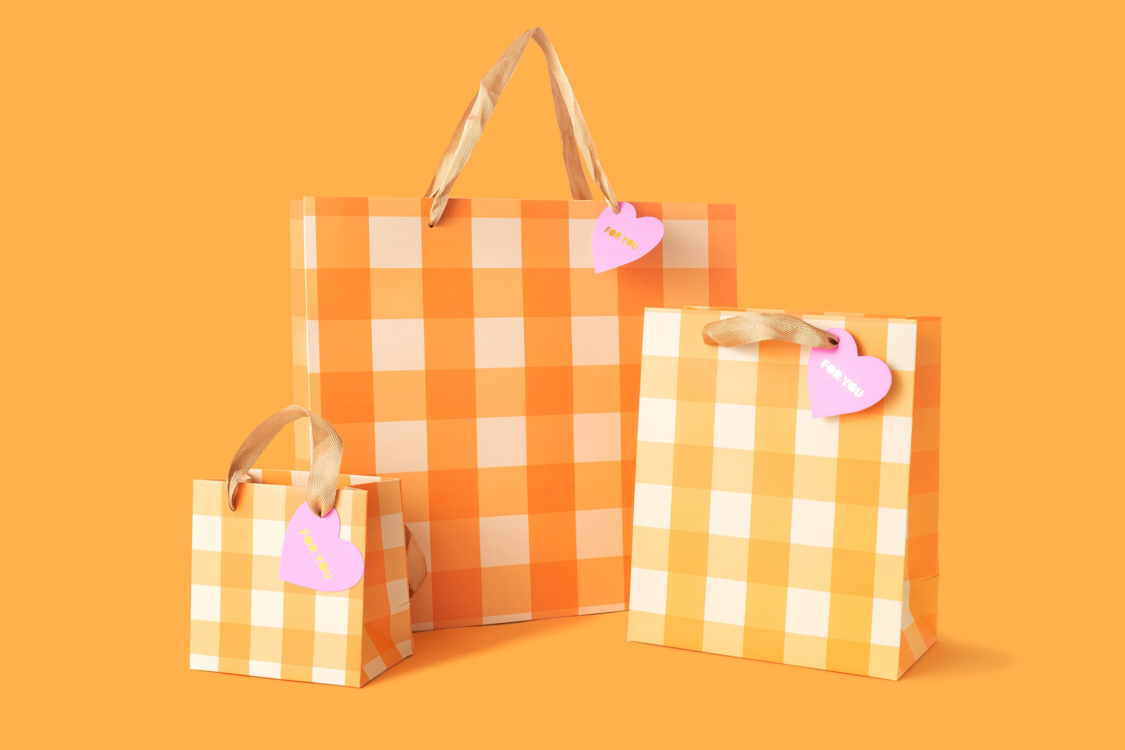 Orange Gingham Gift Bags (3 Sizes) Gift Wrap Presents