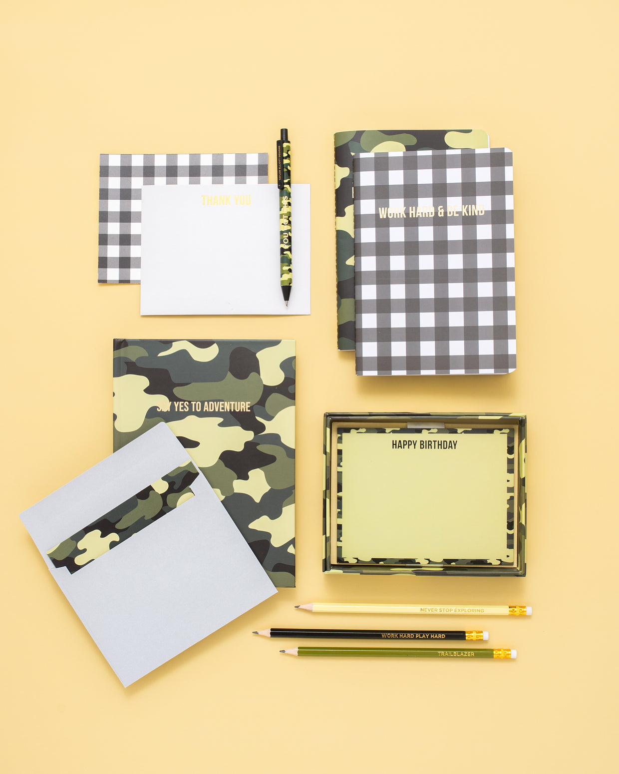 Camo + Gingham Gel Pen Set