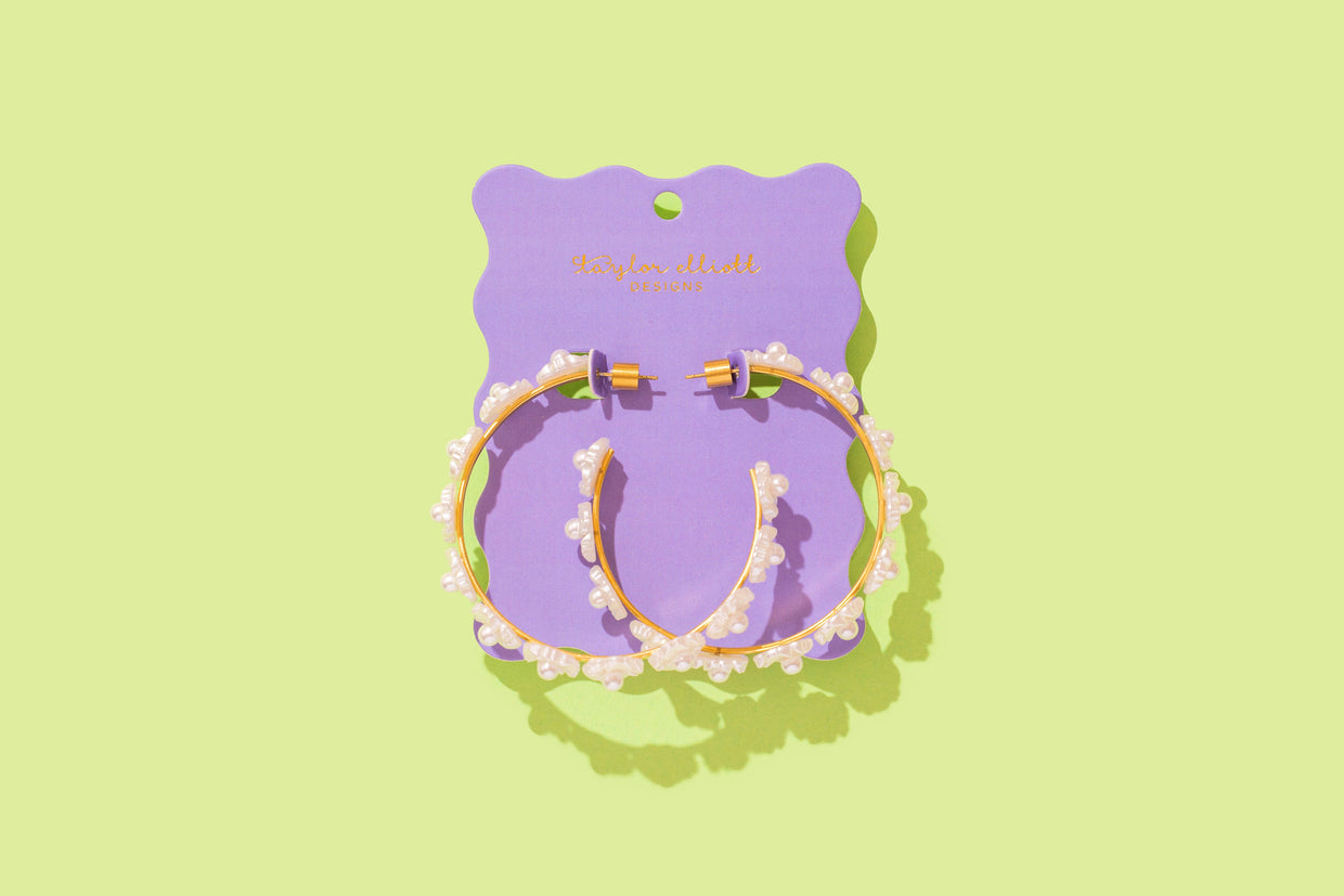 Amelia Pearl Flower Large Hoop