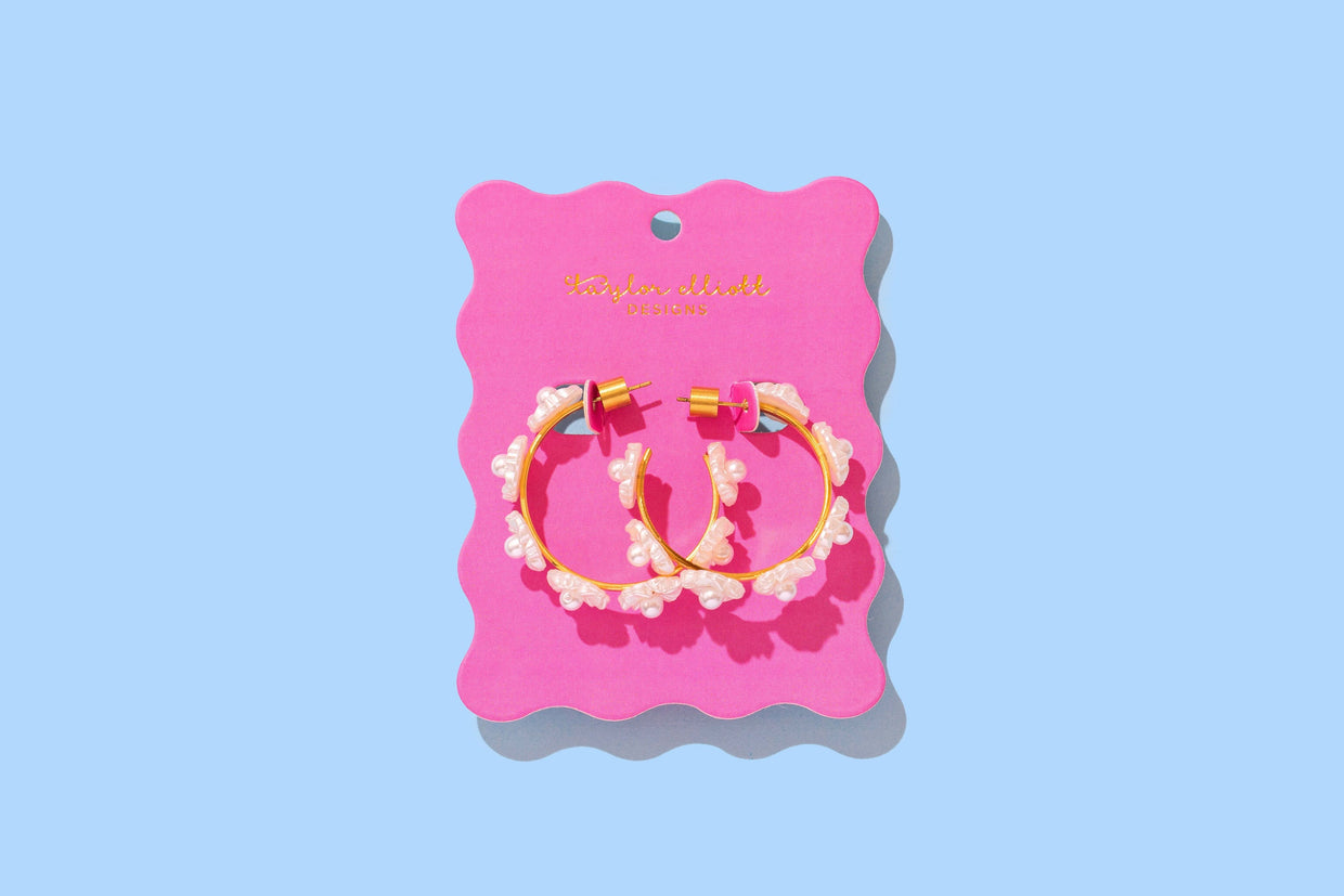 Amelia Pearl Flower Small Hoop