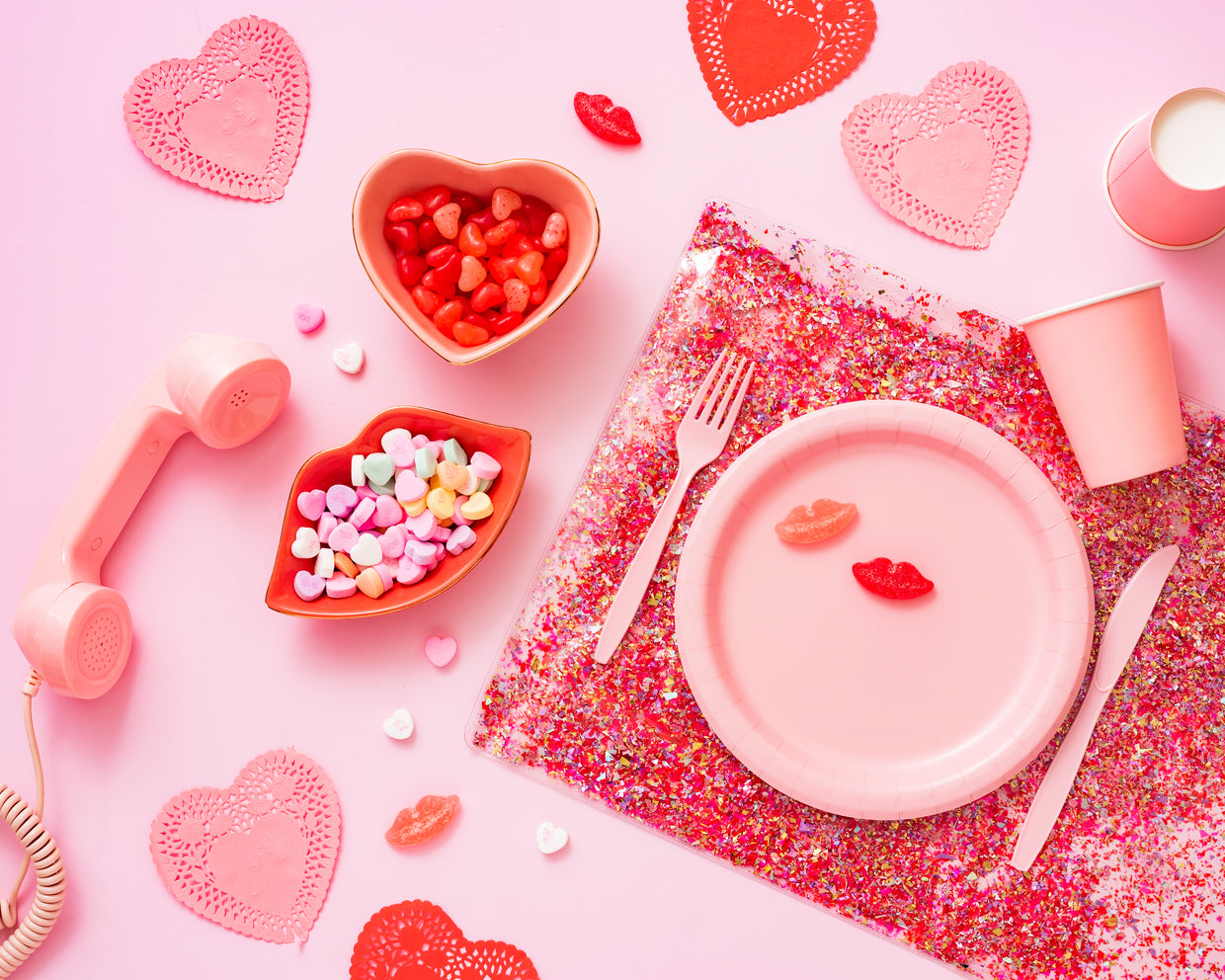 Red + Pink Confetti Placemat + Desk Mat