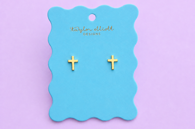 Beatrice Gold Cross Stud Earrings