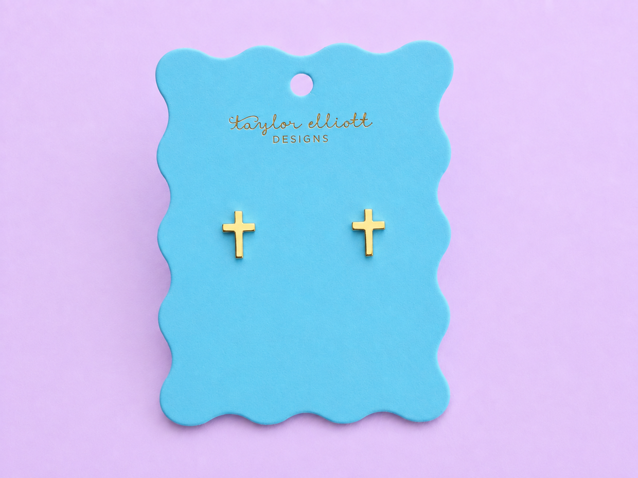 Beatrice Gold Cross Stud Earrings