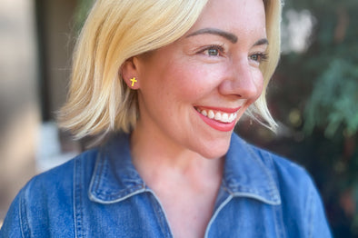 Beatrice Gold Cross Stud Earrings