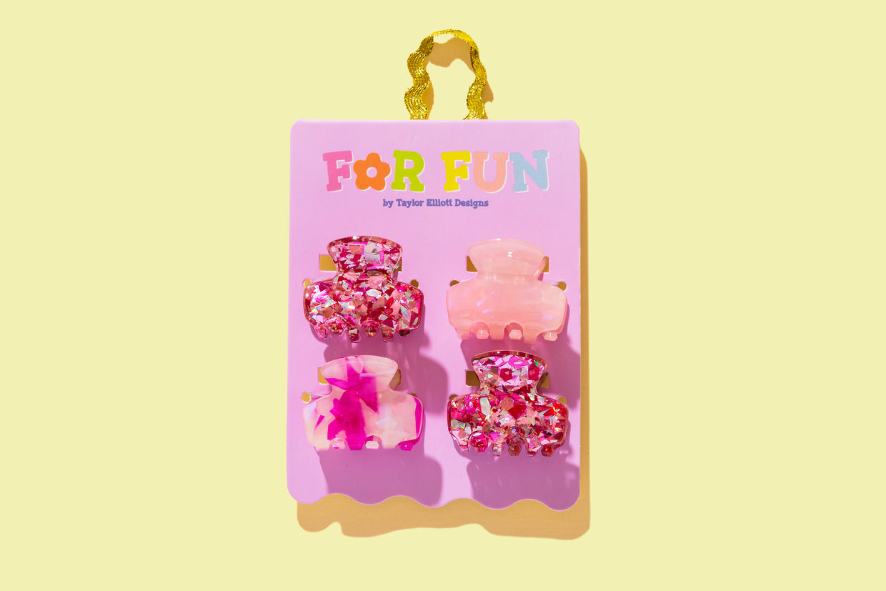 For Fun - Pink Confetti Mini Claw Clips