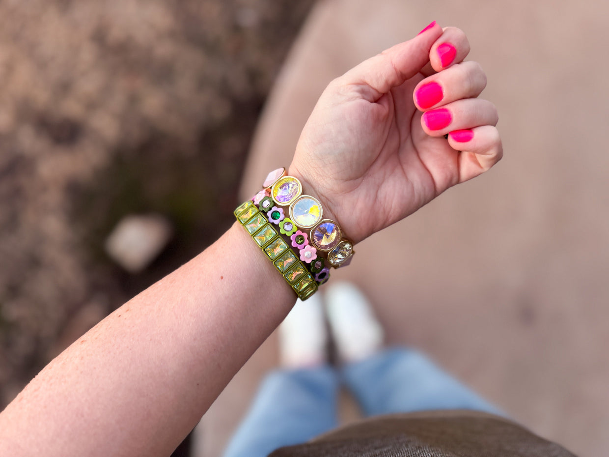 Daisy Pink + Green Bracelet