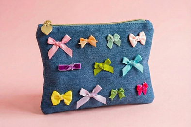 Bella Denim + Bows Pouch (Medium)