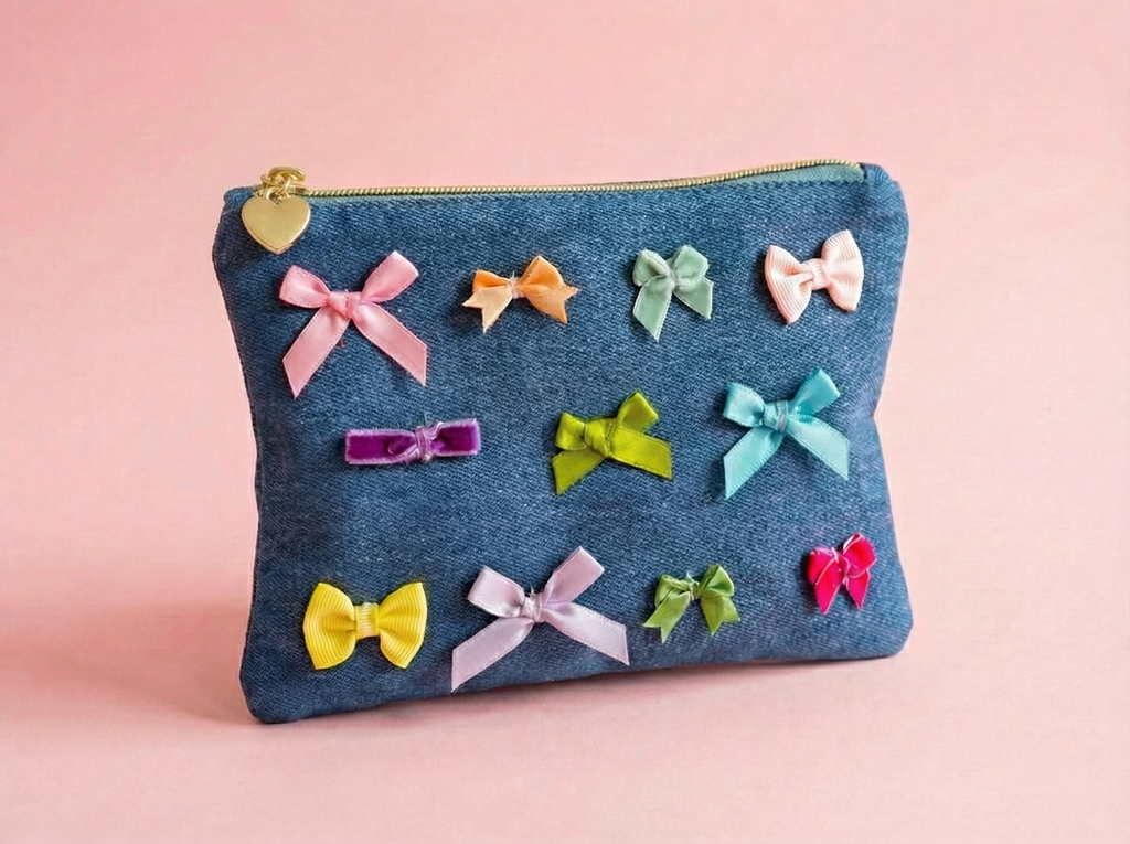 Bella Denim + Bows Pouch (Medium)