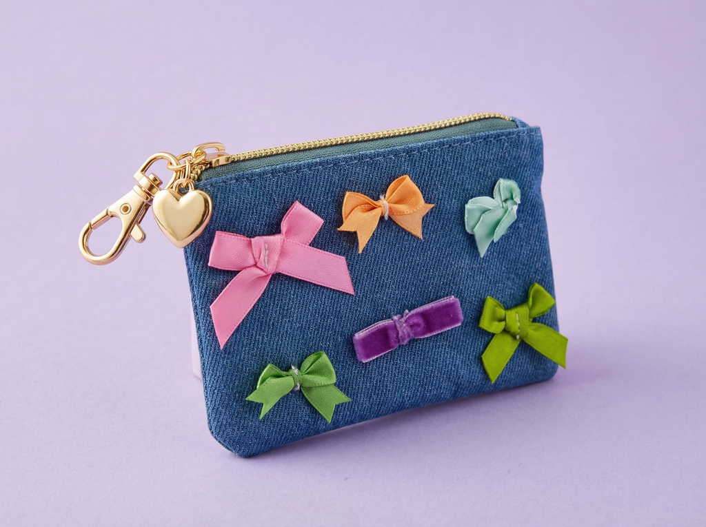 Bella Denim + Bows Keychain Pouch