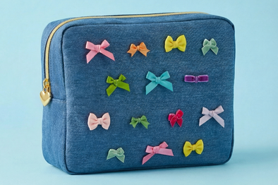 Bella Denim + Bows Pouch (Large)