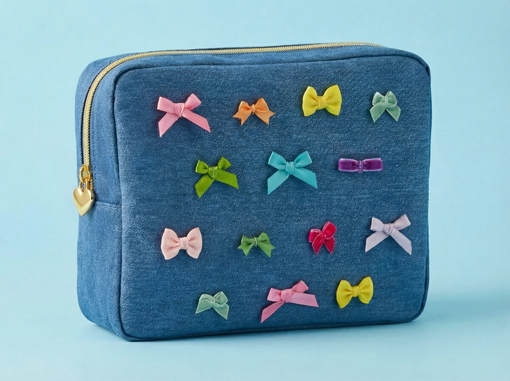 Bella Denim + Bows Pouch (Large)