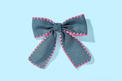 For Fun - Dark Chambray Hair Bow