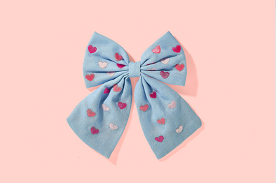 For Fun - Chambray Hearts Hair Bow