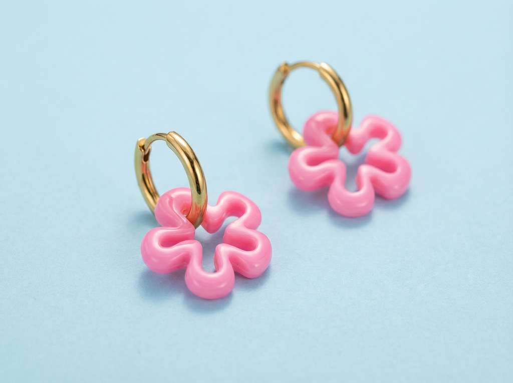 Mason Flower Huggie - Hot Pink
