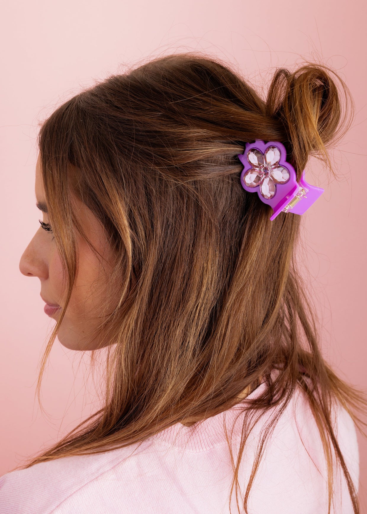 Purple Pink Flower Gemstone Claw Clip