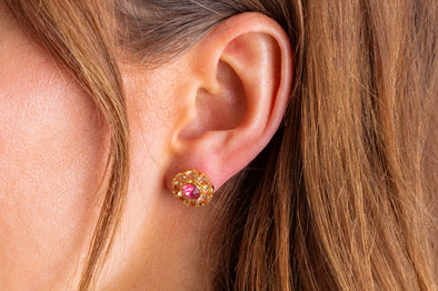 Caroline Flower Pink Studs