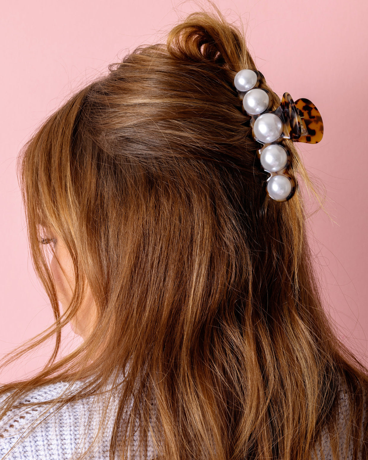 Brown Tortoise Pearl Claw Clip