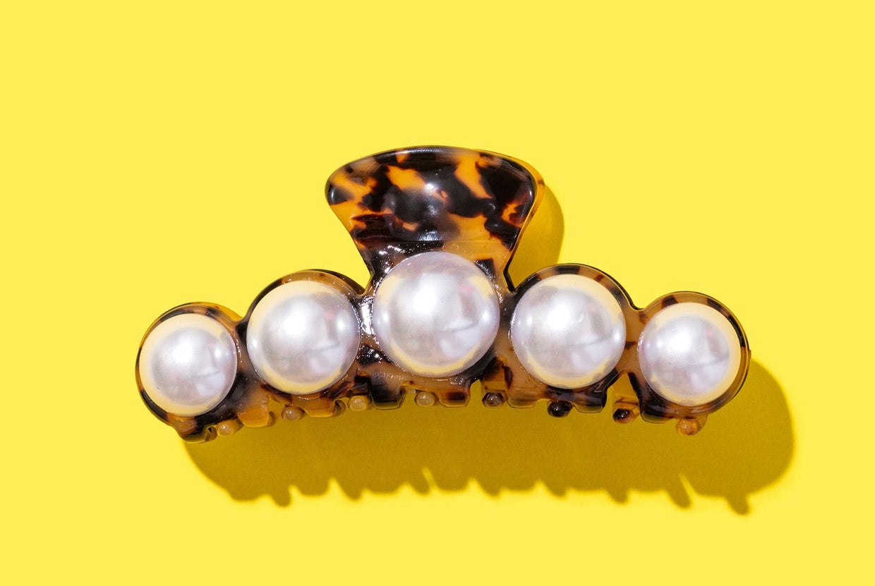 Brown Tortoise Pearl Claw Clip