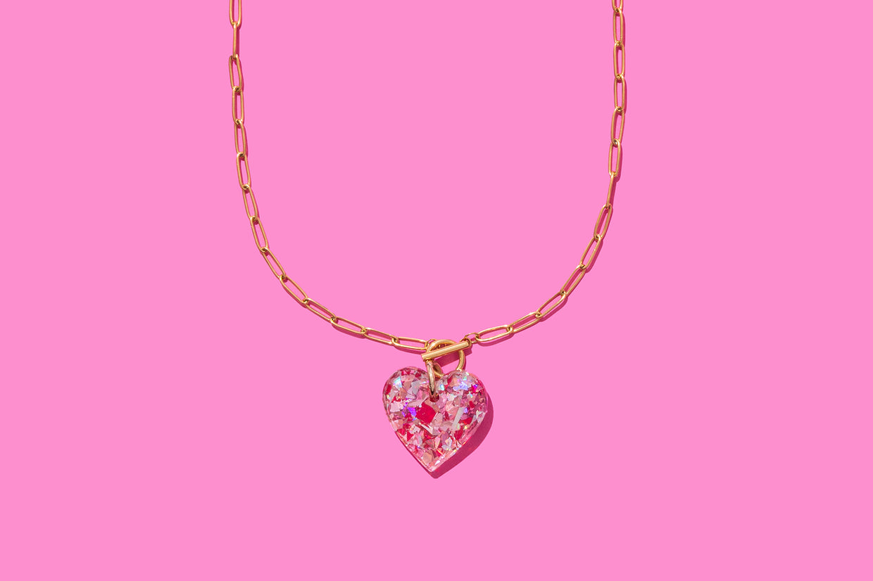 Pink Confetti Heart Necklace