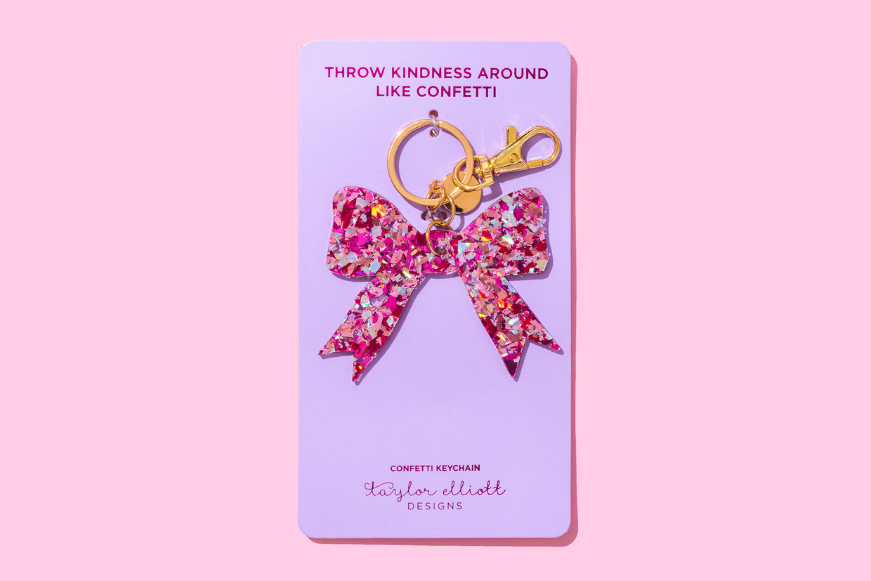 Pink Bow Confetti Keychain