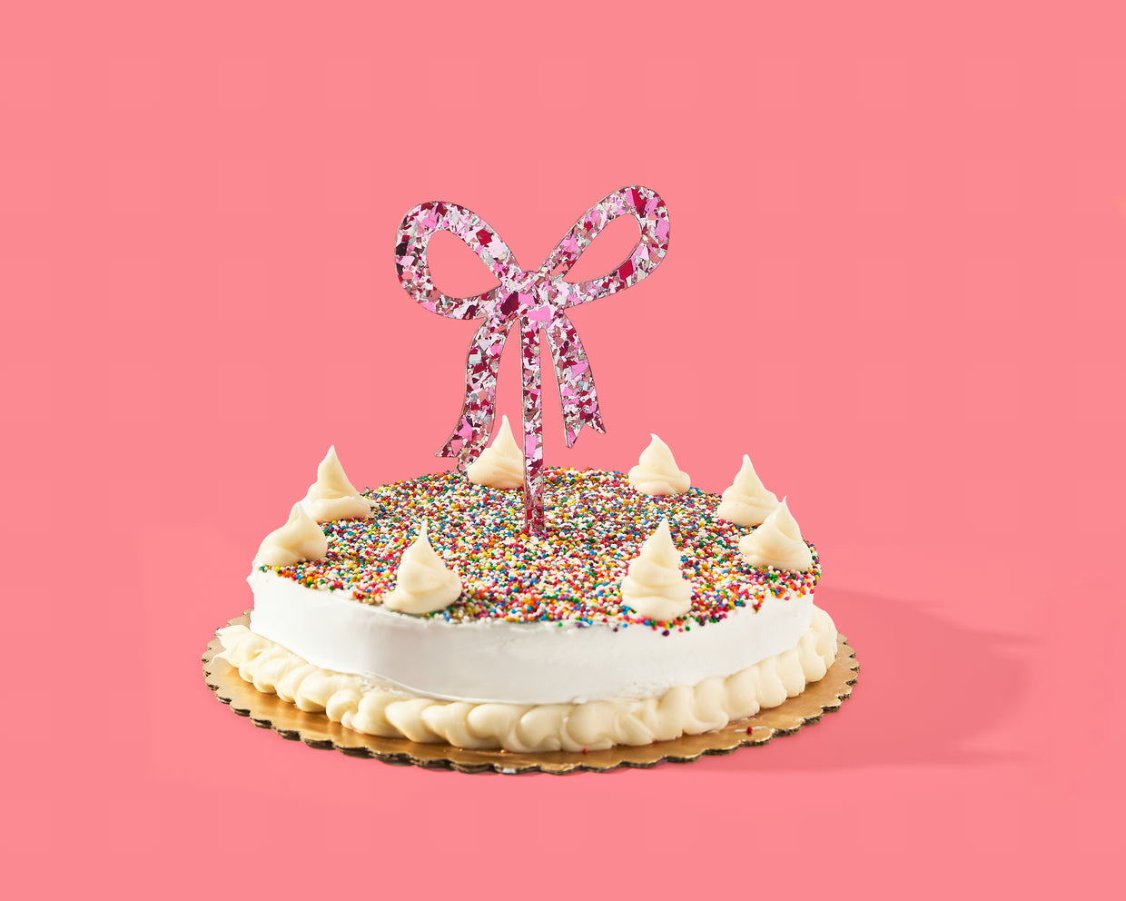 For Fun - Pink Bow Confetti Cake Topper