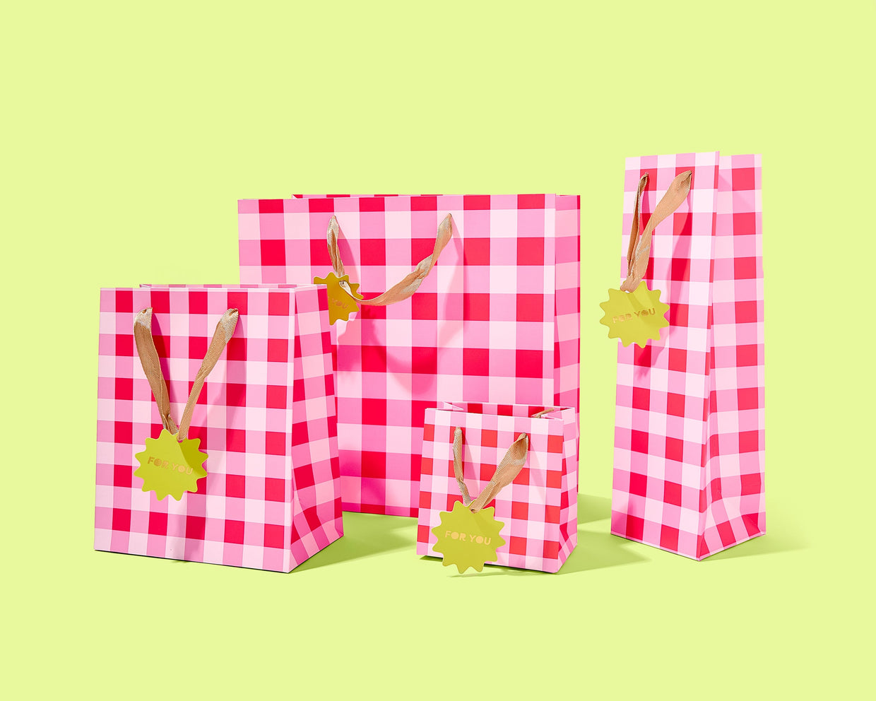 Red + Pink Gingham Gift Bags (3 sizes)