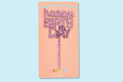 For Fun - Happy Birthday Purple Confetti Cake Topper