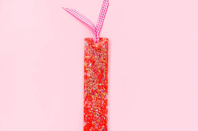 Red + Pink Confetti Bookmark